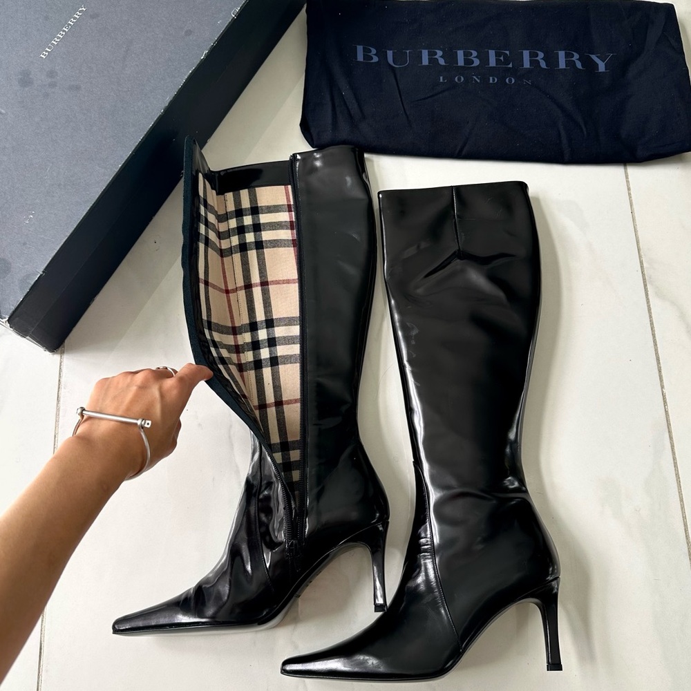 Burberry Knee High Heeled Boots with Original Box & Dust bag